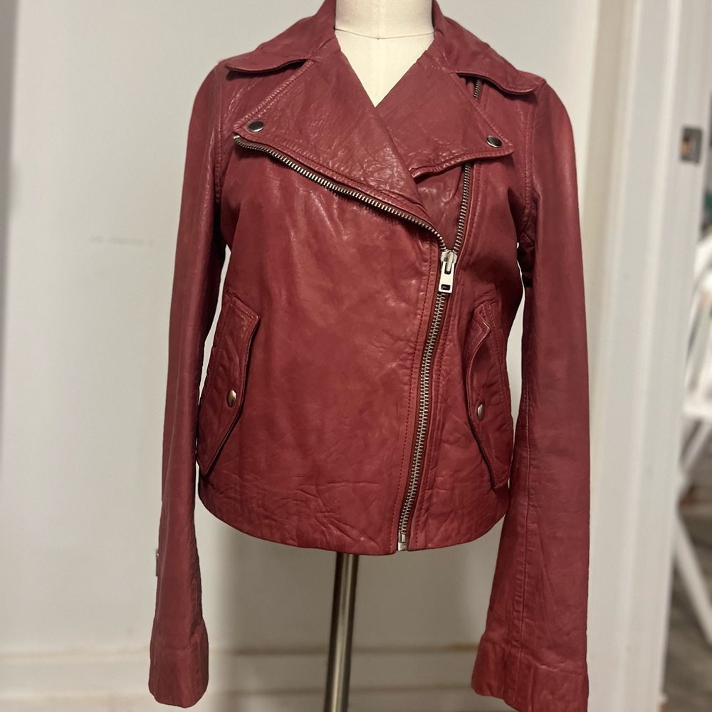 J. Crew Collection Washed Red Leather Motorcycle Jacket